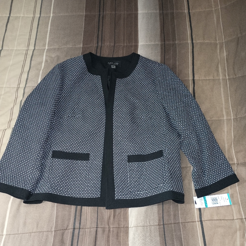 Black Label By Evan-Picone Black and White Patterned Blazer‎ 16